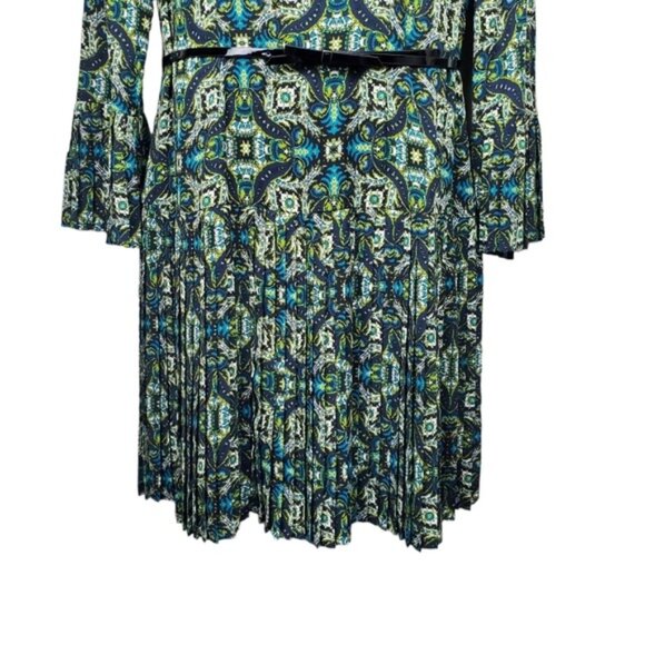 The Limited Womens Long Sleeve Green Tile Print Belted Pleated Dress Size 14 NWT - Picture 3 of 10